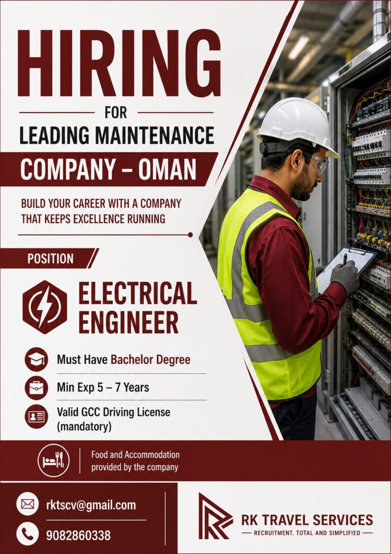 Electrical Engineer Jobs in Oman 2026 – Leading Maintenance Company Hiring | Apply Now