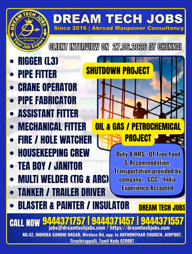 Shutdown Project Jobs 2026 – Client Interview on 27 June 2026 at Chennai