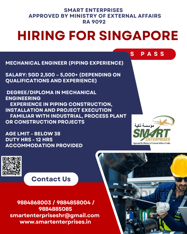 Mechanical Engineer (Piping) Jobs in Singapore 2026 – S Pass