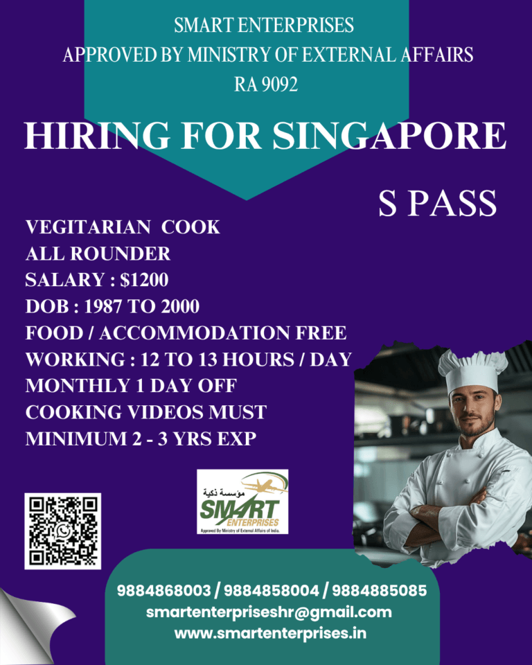Singapore Hiring 2026 – Vegetarian Cook & All Rounder Jobs