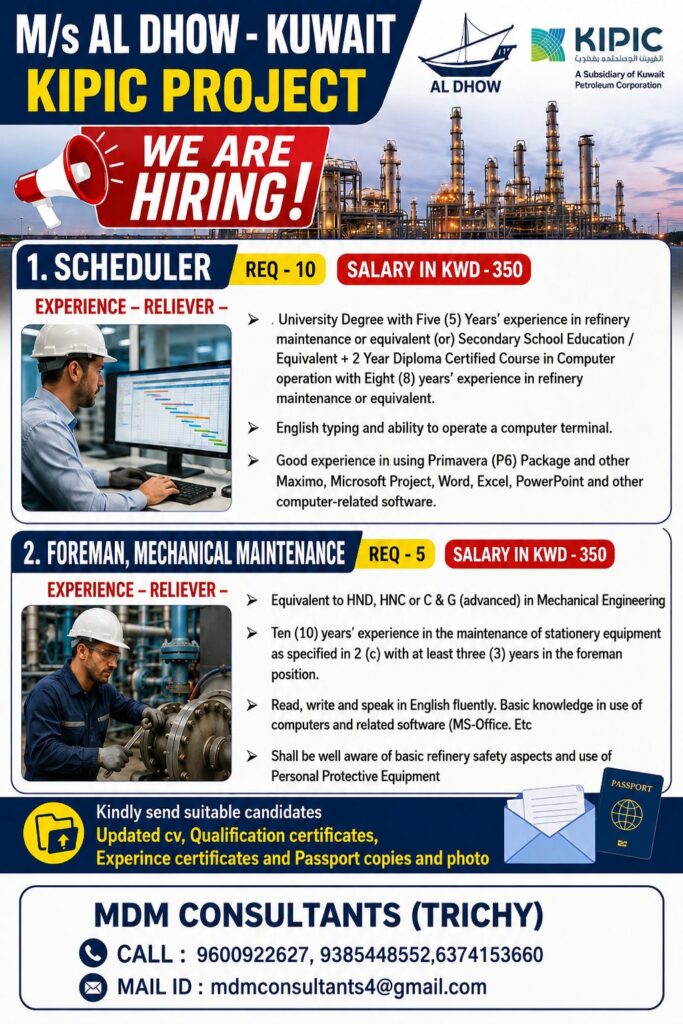 M/s Al Dhow Kuwait – KIPIC Project Jobs 2026