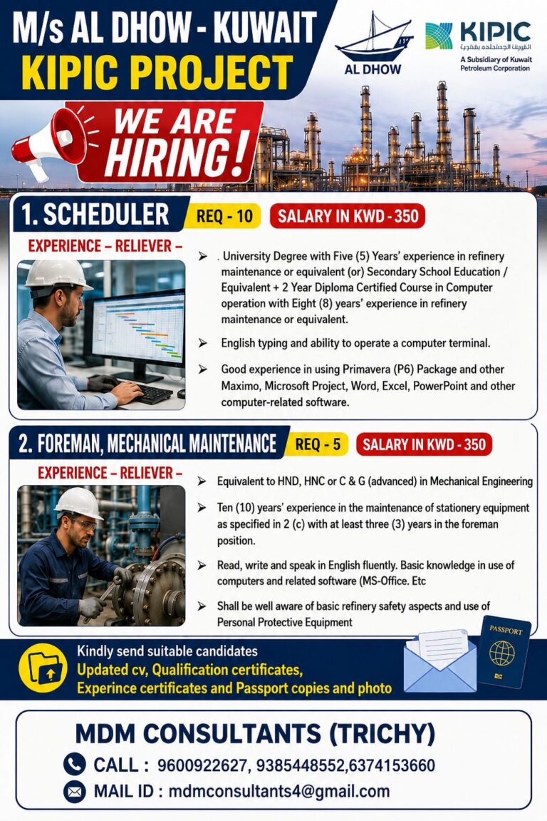 M/s Al Dhow Kuwait – KIPIC Project Jobs 2026