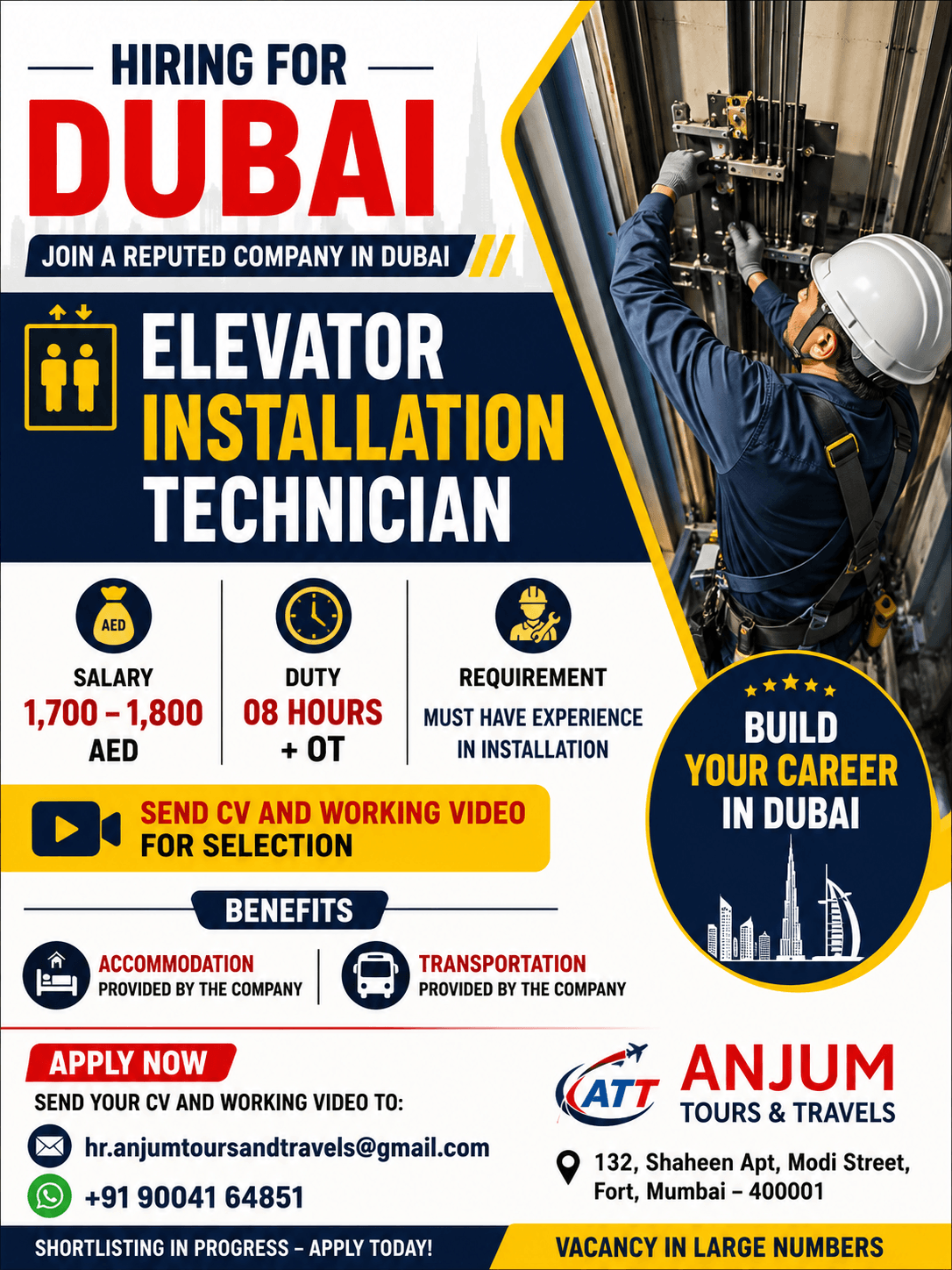 Elevator Installation Technician Jobs in Dubai 2026 – Apply Now