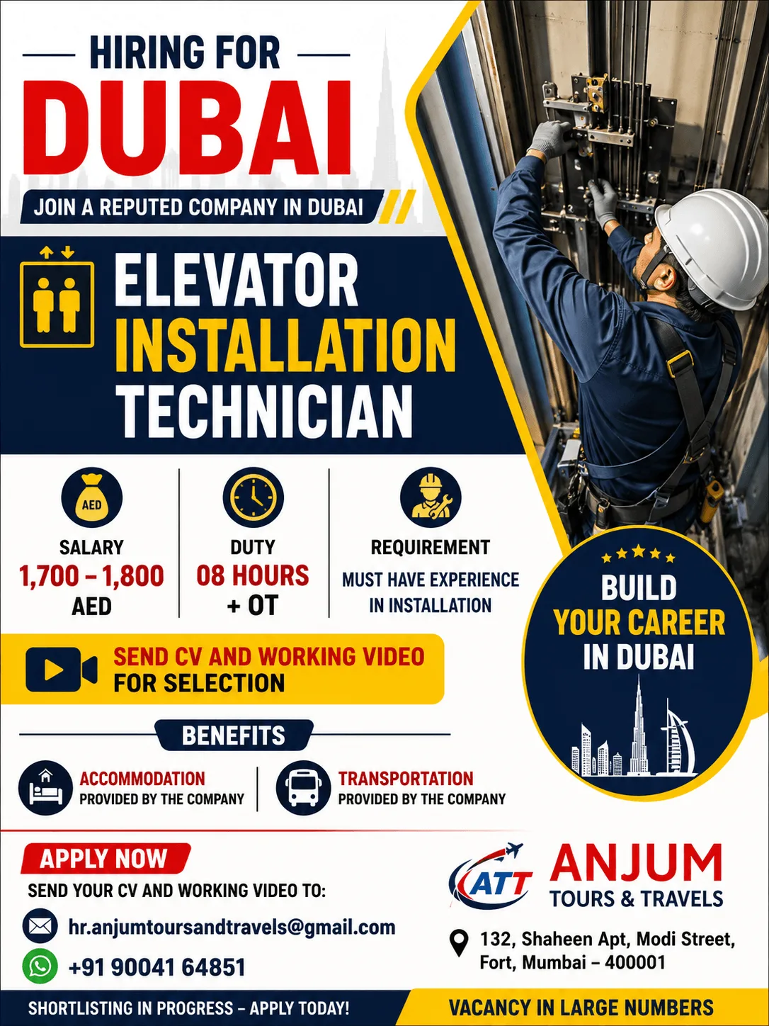 Elevator Installation Technician Jobs in Dubai 2026 – Apply Now