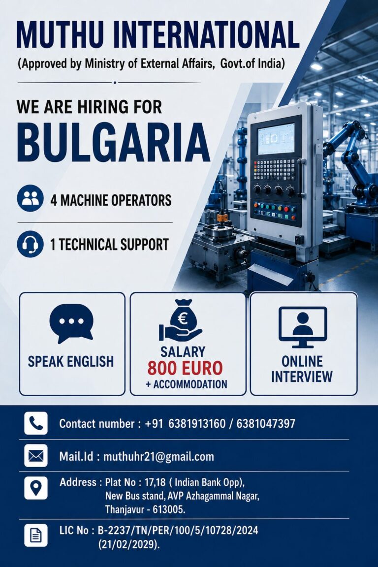 Muthu International Bulgaria Recruitment 2026 – Machine Operator & Technical Support Jobs | Online Interview