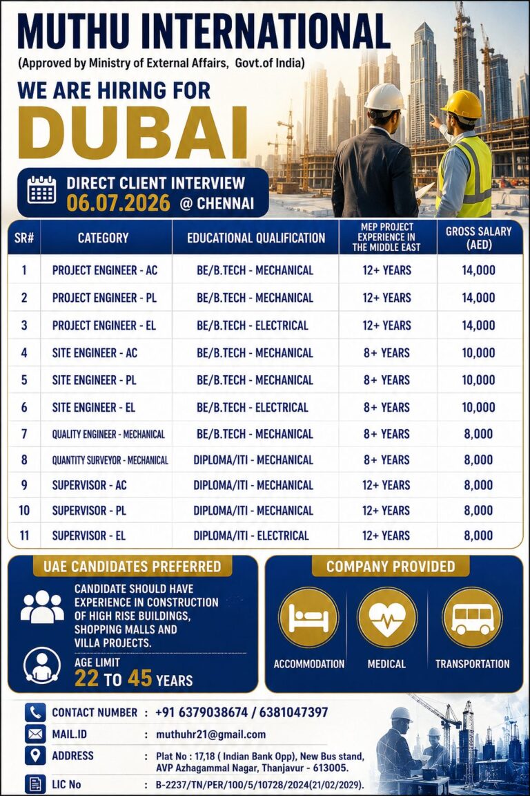 Dubai MEP Jobs 2026 – Direct Client Interview | Multiple Engineering Vacancies