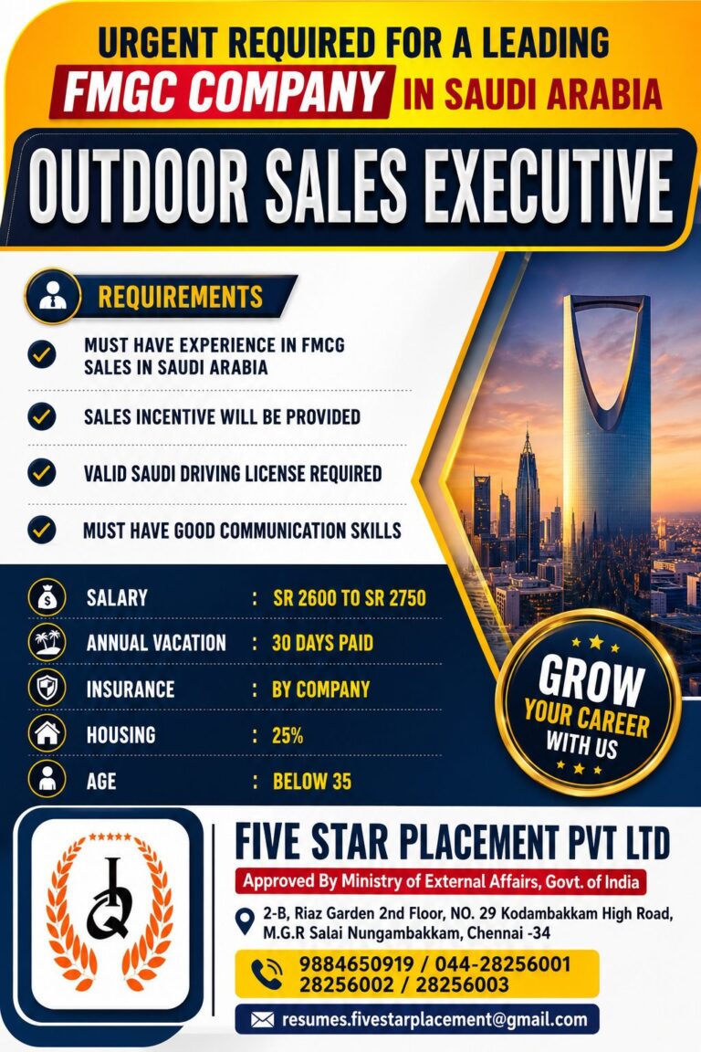 Outdoor Sales Executive Jobs in Saudi Arabia 2026 – FMCG Company Hiring Now