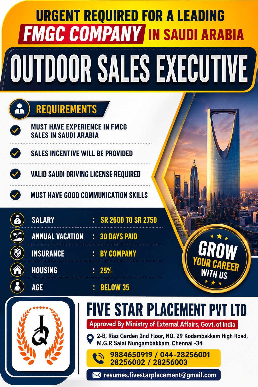 Outdoor Sales Executive Jobs in Saudi Arabia 2026 – FMCG Company Hiring Now