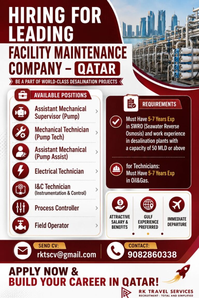Hiring for Leading Facility Maintenance Company – Qatar | Multiple Job Vacancies 2026