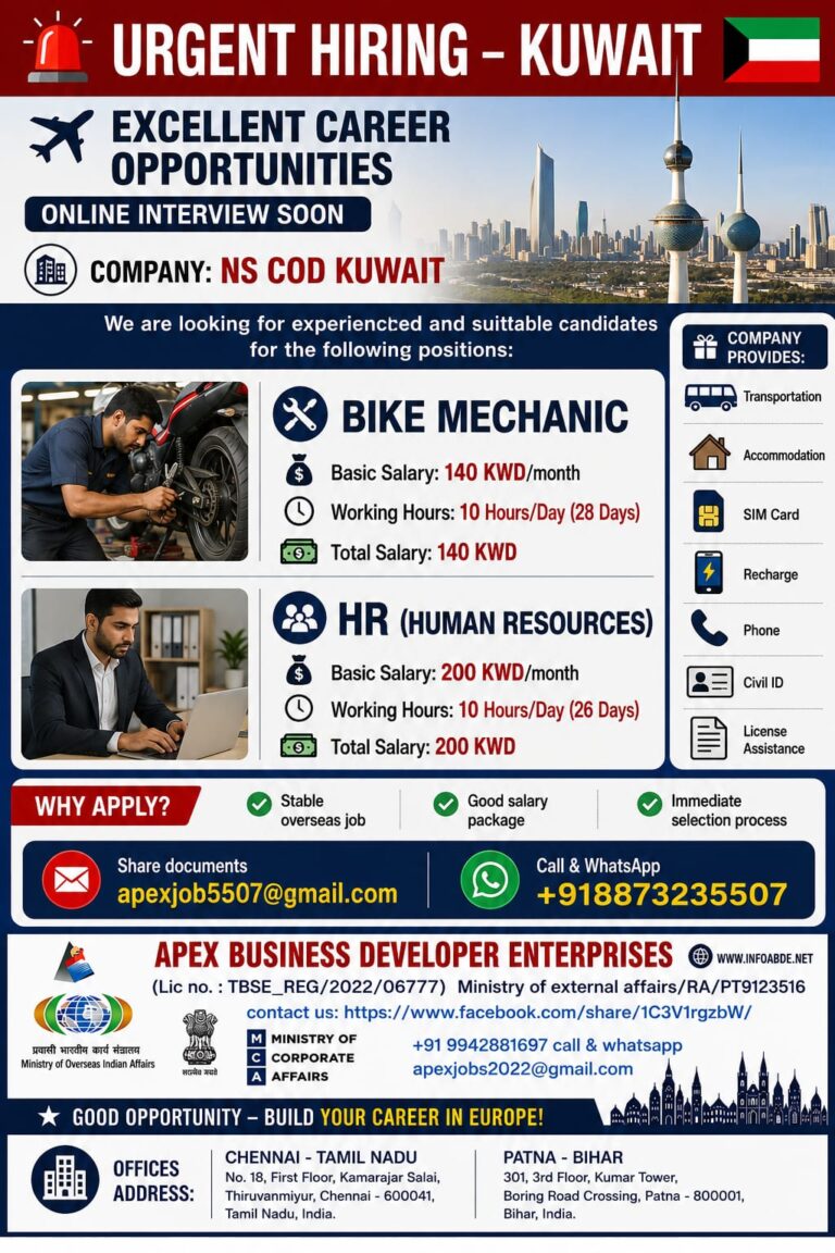 Urgent Hiring for Kuwait – Bike Mechanic & HR Jobs at NS COD Kuwait