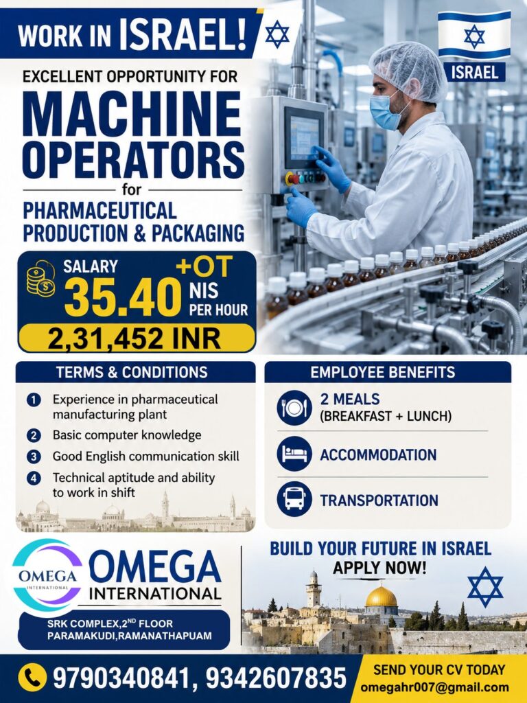 Machine Operators Jobs in Israel 2026 – Pharmaceutical Production & Packaging | Apply Now