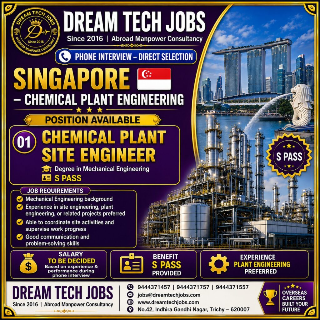Singapore Chemical Plant Site Engineer Jobs 2026 – S Pass | Direct Selection 1 Singapore Chemical Plant Site Engineer Jobs 2026 – S Pass | Direct Selection