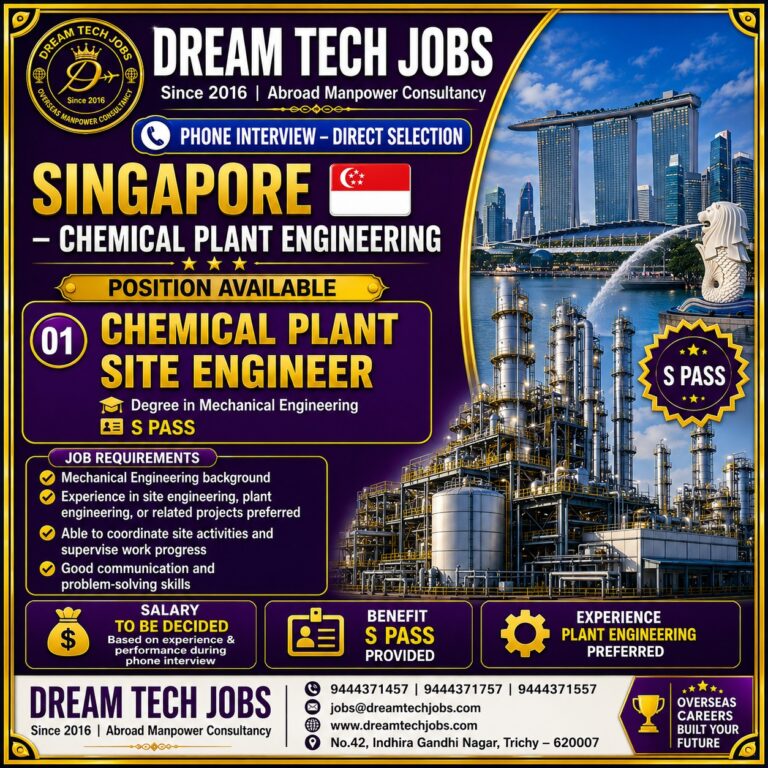 Singapore Chemical Plant Site Engineer Jobs 2026 – S Pass | Direct Selection