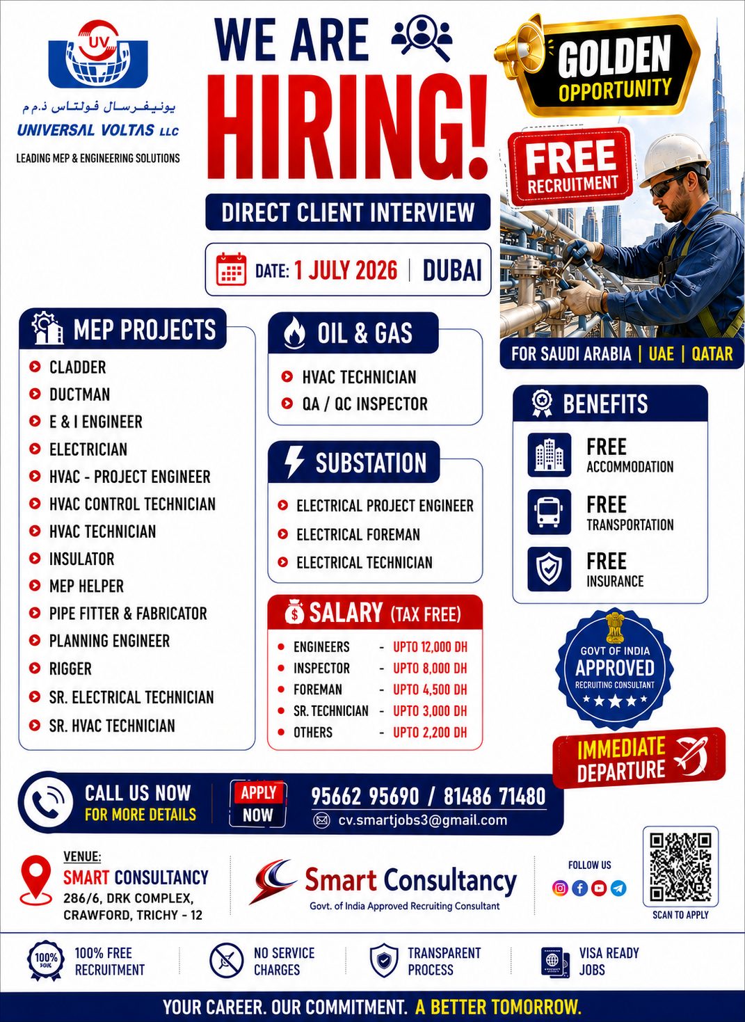 Universal Voltas LLC MEP & Engineering Jobs 2026 – Direct Client Interview in Dubai | Free Recruitment