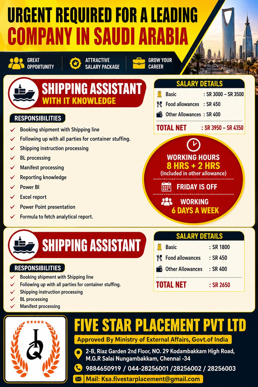 Shipping Assistant Jobs in Saudi Arabia 2026 – Attractive Salary | Apply Now
