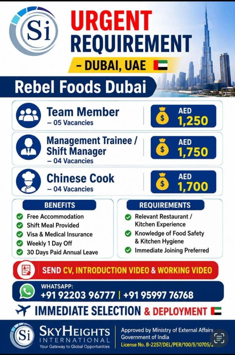 Rebel Foods Dubai Jobs 2026 – Immediate Hiring for Team Members, Shift Managers & Chinese Cooks