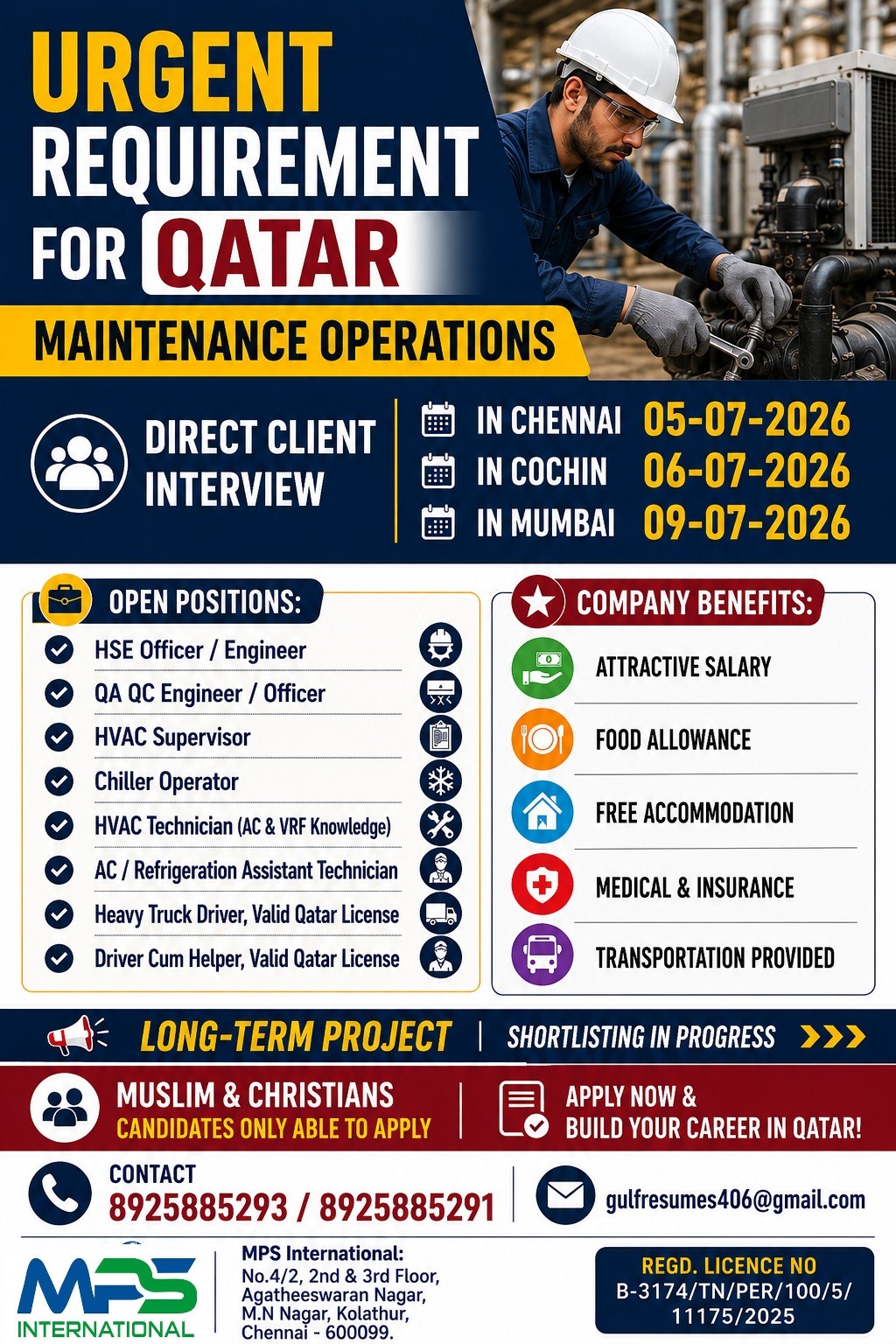 Qatar Maintenance Operations Jobs 2026 – Direct Client Interview | Chennai, Cochin & Mumbai