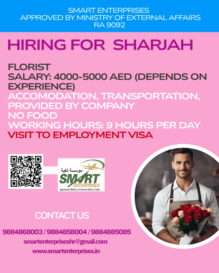 Florist Jobs in Sharjah 2026 – Salary Up to 5000 AED | Apply Through Smart Enterprises