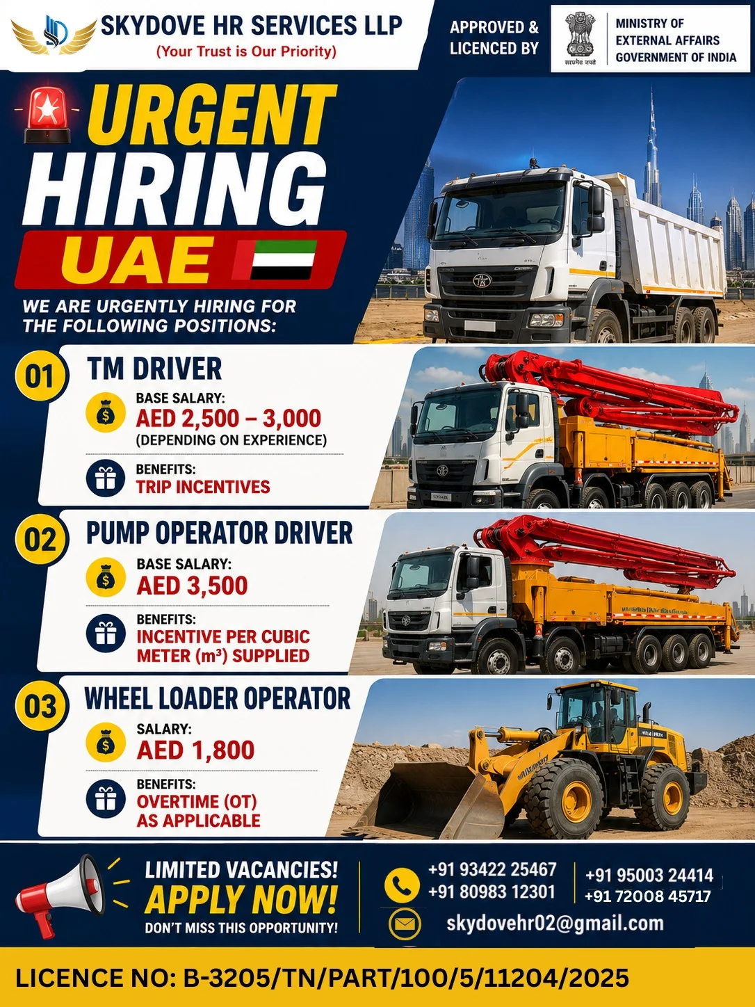 UAE Urgent Hiring 2026 – TM Driver, Pump Operator Driver & Wheel Loader Operator Jobs | Apply Now