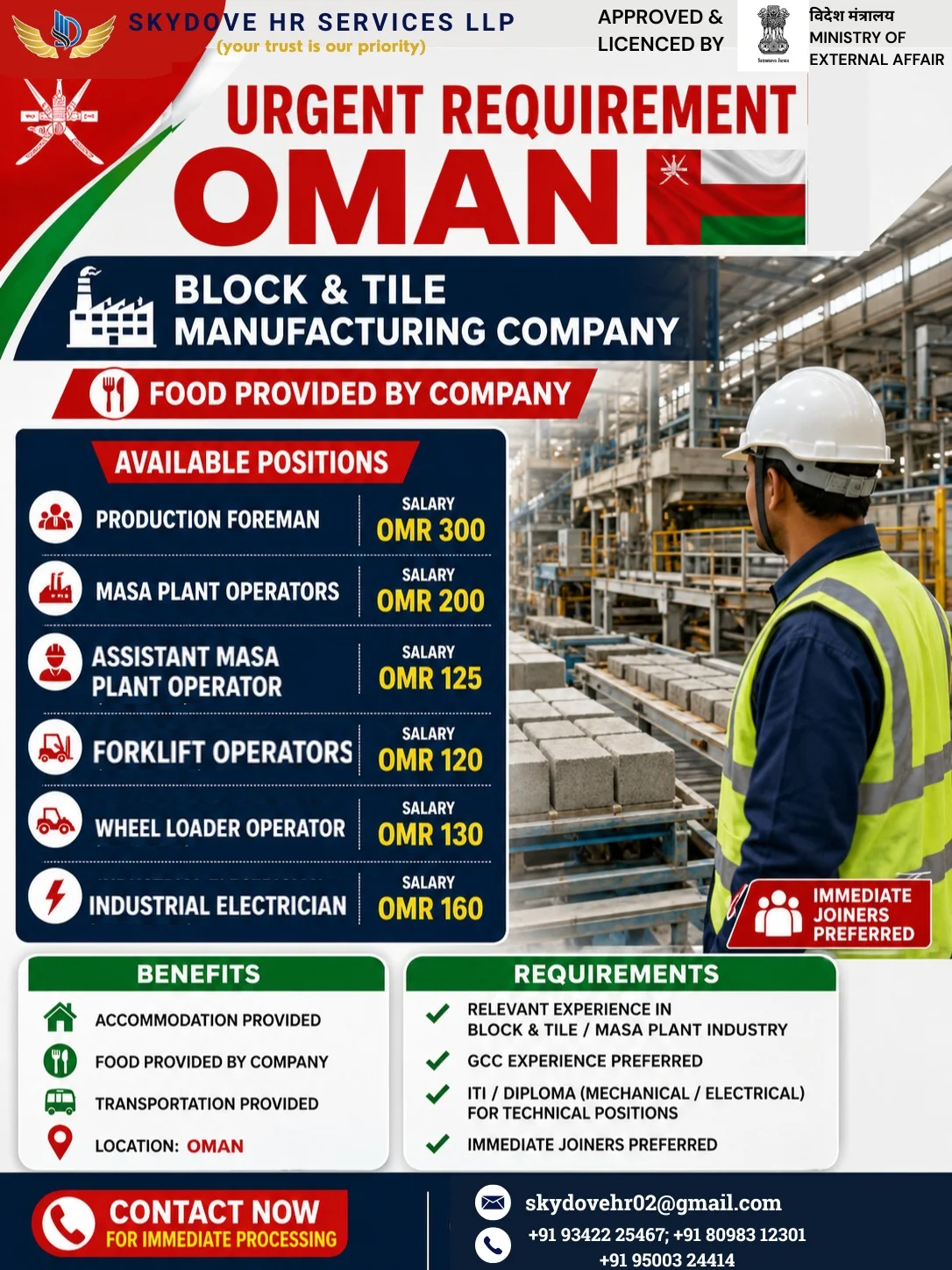 Oman Block & Tile Manufacturing Company Jobs 2026 – Urgent Recruitment for Multiple Positions
