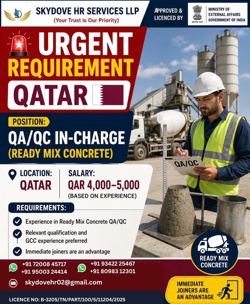 QA/QC In-Charge (Ready Mix Concrete) Jobs in Qatar – Urgent Recruitment 2026