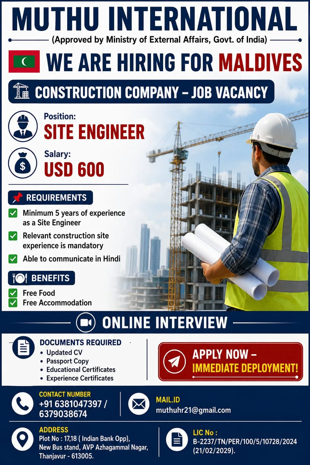 Site Engineer Jobs in Maldives 2026 – Construction Company Hiring | Apply Online