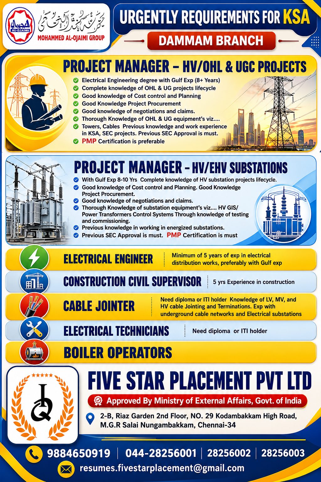 Mohammed Al-Ojaimi Group Jobs in Saudi Arabia 2026 – Apply for Project Manager, Electrical Engineer & Technician Vacancies