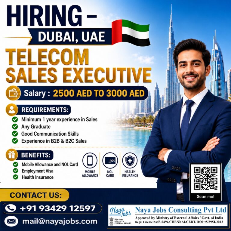 Telecom Sales Executive Jobs in Dubai, UAE – Salary Up to AED 3,000 | Apply Now