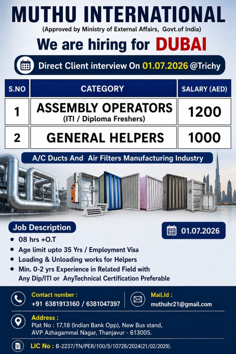 Assembly Operators & General Helpers Jobs in Dubai 2026 | Direct Client Interview