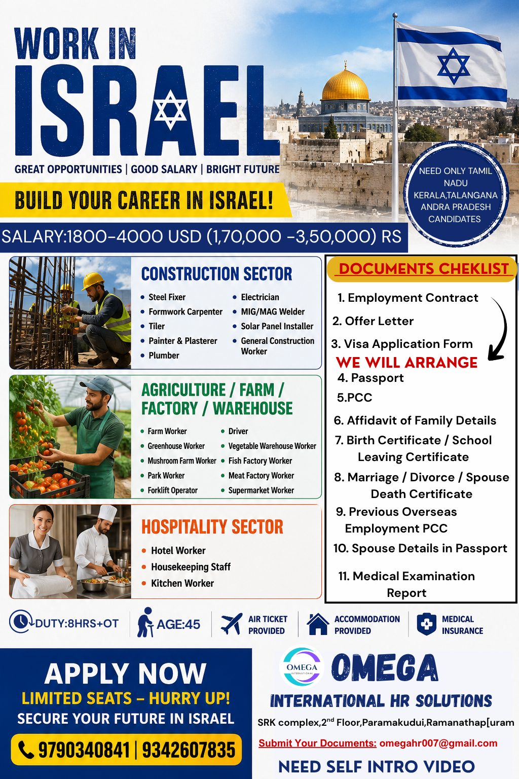 Work in Israel 2026 – Construction, Agriculture, Factory & Hospitality Jobs | Apply Now