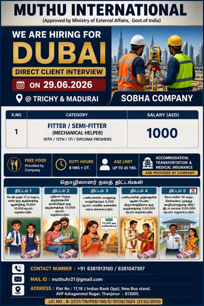 Sobha Company Dubai Jobs 2026 – Direct Client Interview for Fitter / Semi-Fitter | Salary AED 1000 1 Sobha Company Dubai Jobs 2026 – Direct Client Interview for Fitter / Semi-Fitter | Salary AED 1000