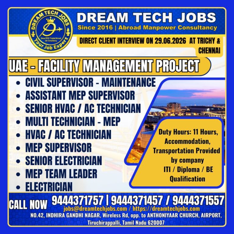 UAE Facility Management Project Jobs 2026 – Direct Client Interview on 29 June 2026