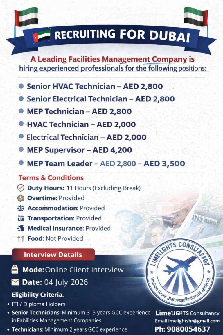 Dubai Facilities Management Jobs 2026 – Online Client Interview on 04 July 2026