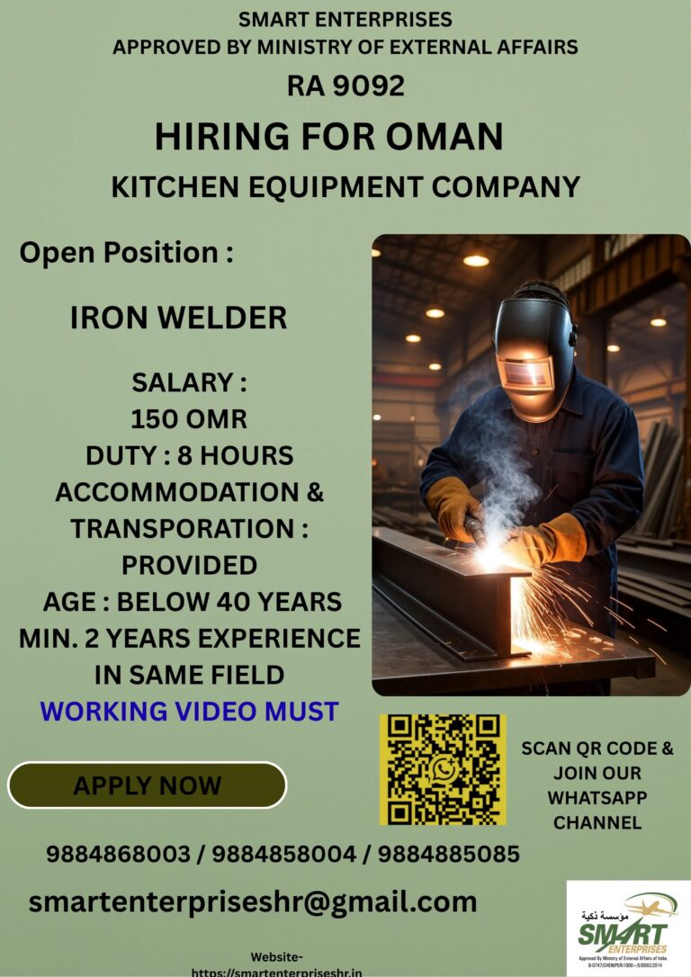 Iron Welder Jobs in Oman 2026 – Kitchen Equipment Company | Apply Now