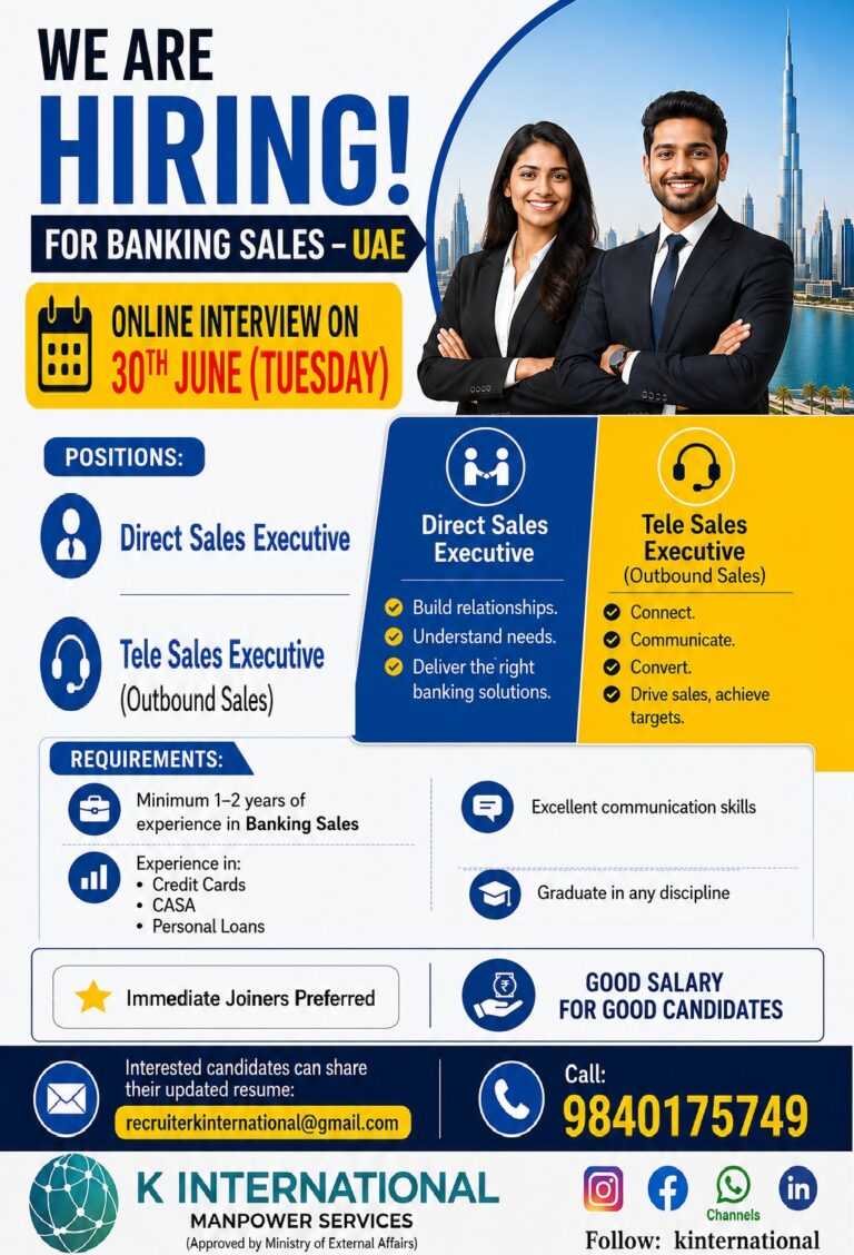 Banking Sales Jobs in UAE 2026 | Online Interview on 30th June – Apply Now