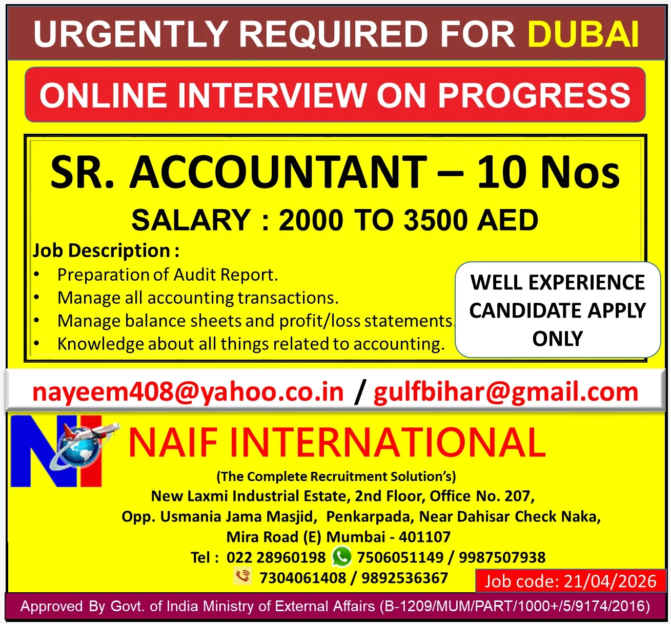 Dubai Jobs 2026 – Senior Accountant Vacancies | Online Interview | Apply Now