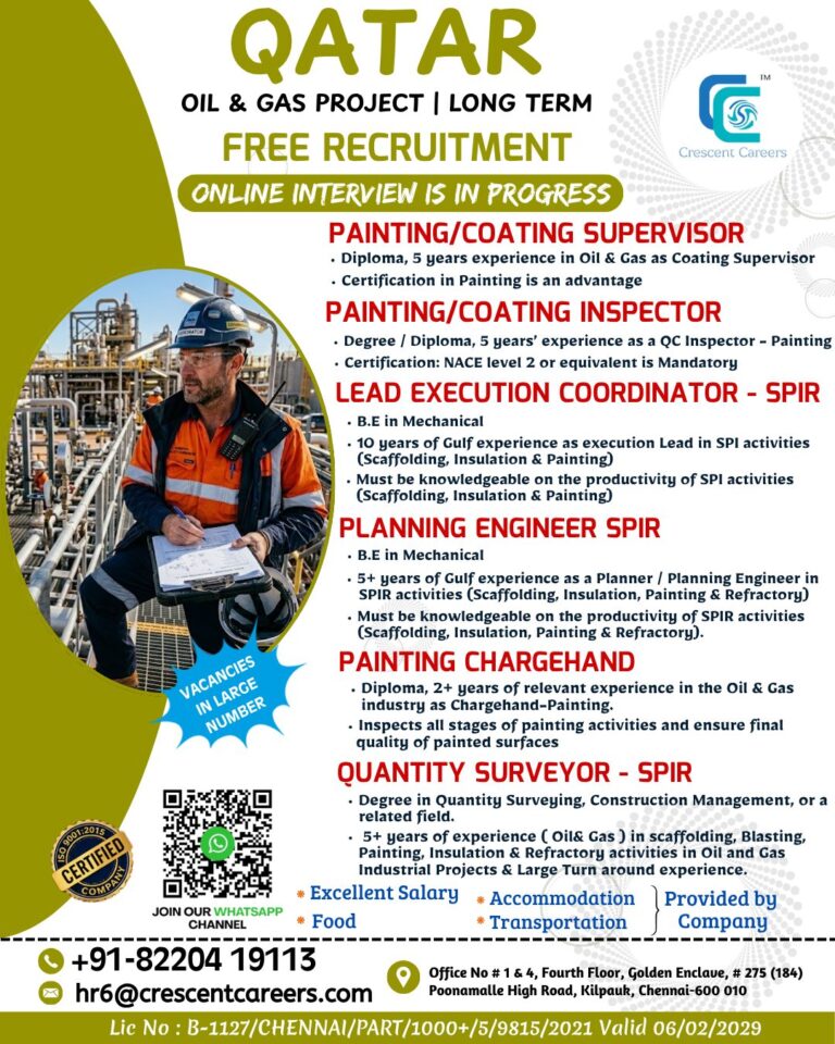 Qatar Oil & Gas Project Jobs 2026 – Free Recruitment | Online Interview in Progress