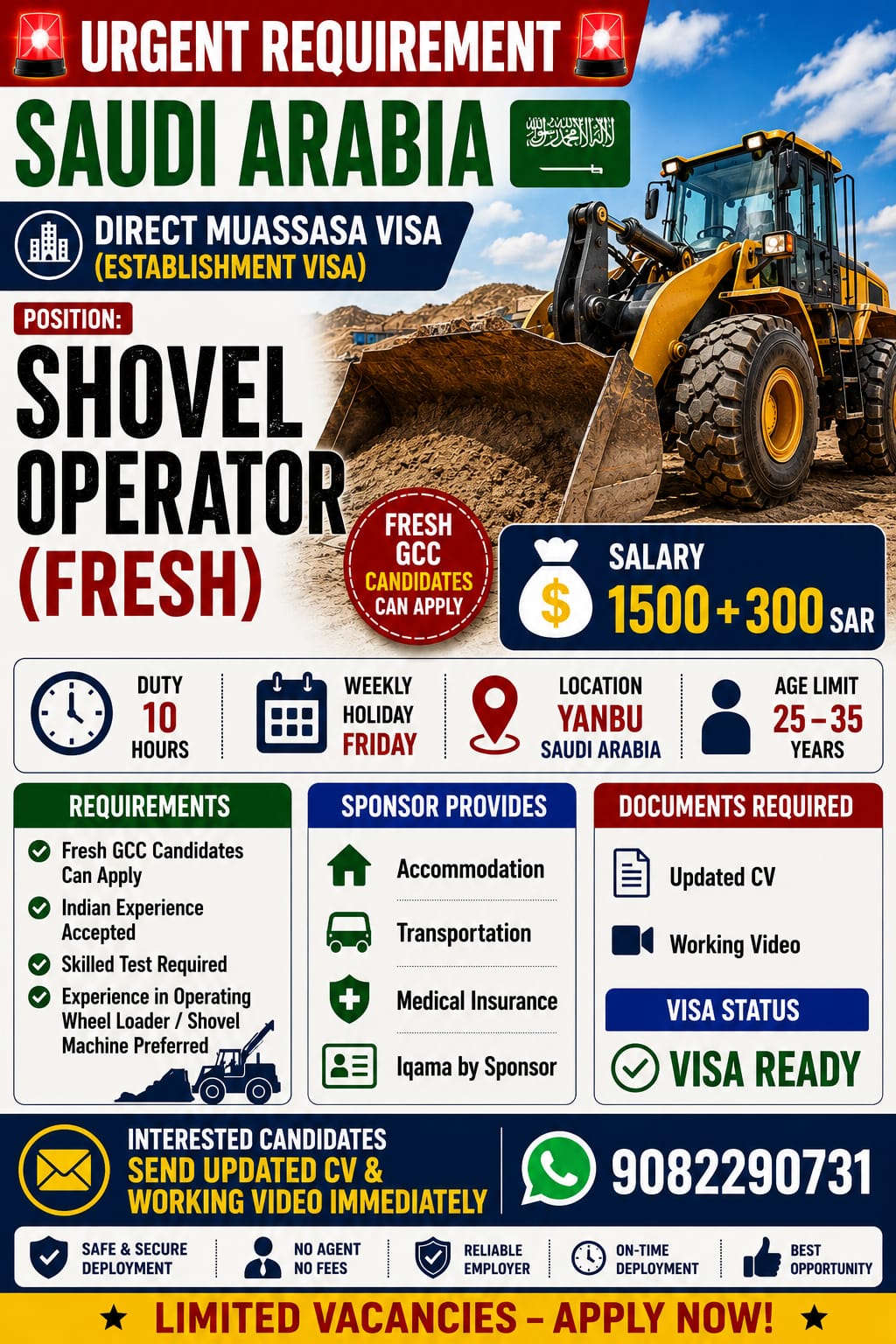 Shovel Operator Jobs in Saudi Arabia 2026 | Direct Muassasa Visa | Fresh GCC Candidates Can Apply