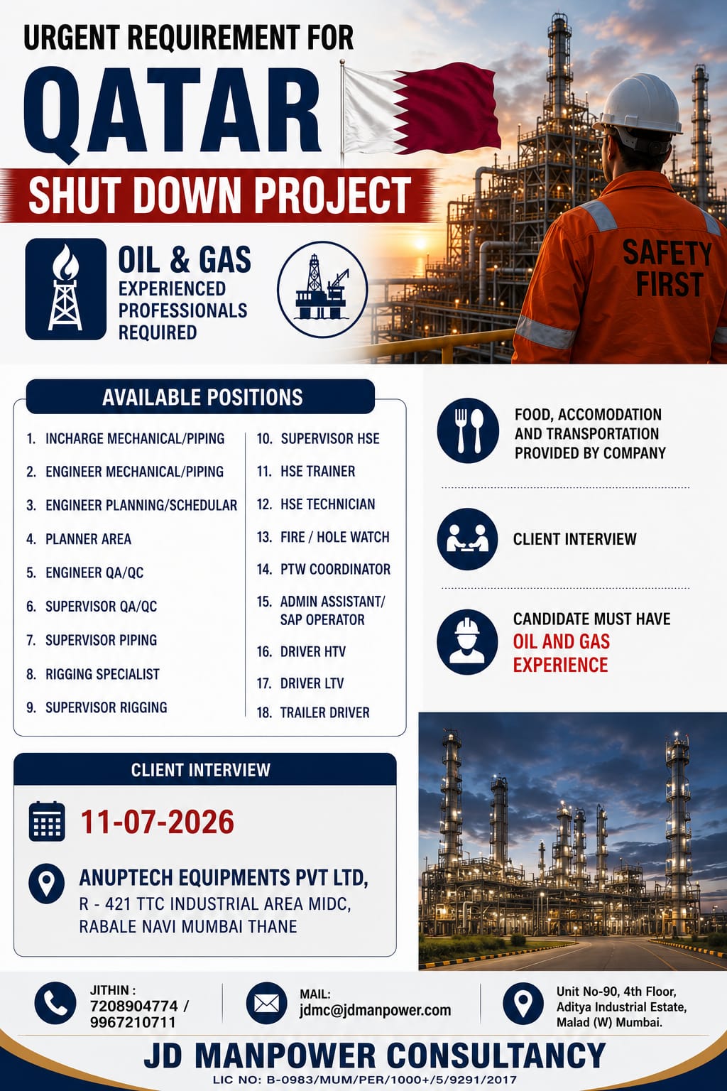Qatar Shutdown Project Jobs 2026 – Urgent Oil & Gas Vacancies | Client Interview on 11 July 2026