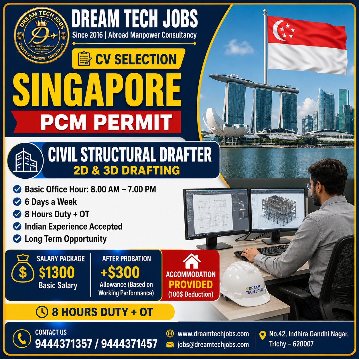 Singapore Civil Structural Drafter Jobs 2026 – PCM Permit | Dream Tech Jobs | Apply Now
