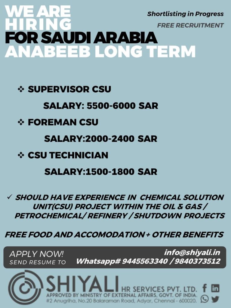 Supervisor CSU, Foreman CSU & CSU Technician Jobs in Saudi Arabia | Free Recruitment 2026 1 Supervisor CSU, Foreman CSU & CSU Technician Jobs in Saudi Arabia | Free Recruitment 2026