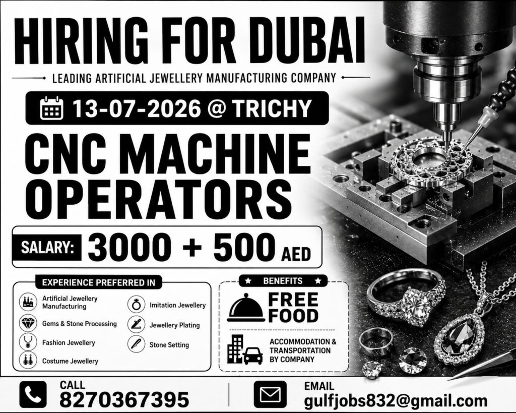 CNC Machine Operator Jobs in Dubai 2026 | Salary AED 3,500 | Free Food | Interview in Trichy