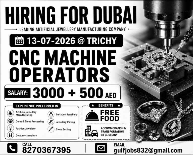 CNC Machine Operator Jobs in Dubai 2026 | Salary AED 3,500 | Free Food | Interview in Trichy