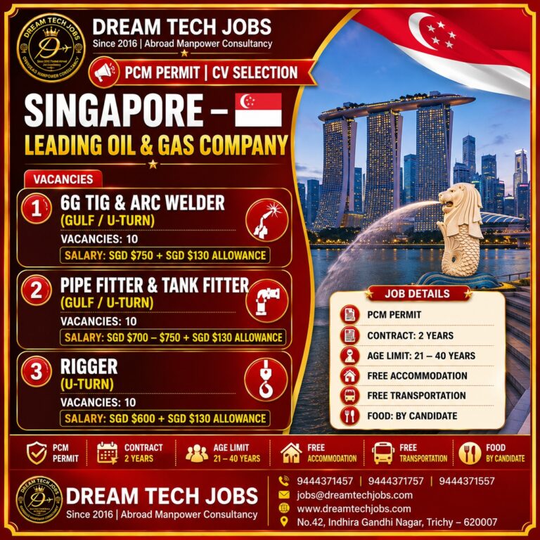 Singapore Leading Oil & Gas Company Recruitment 2026 | PCM Permit | CV Selection