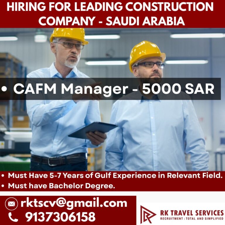 CAFM Manager Jobs in Saudi Arabia 2026 | Apply Now for Leading Construction Company
