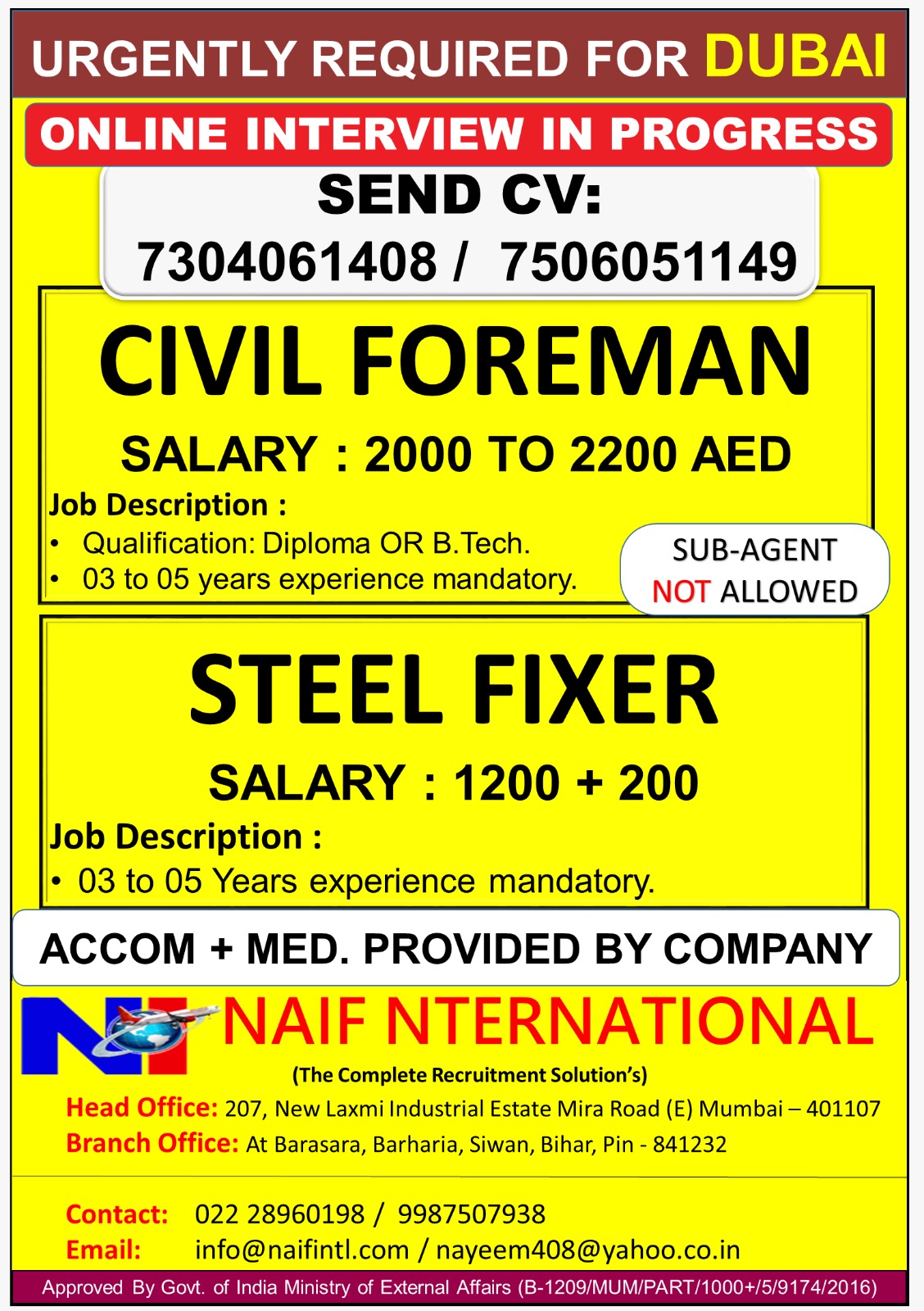 Civil Foreman & Steel Fixer Jobs in Dubai 2026 – Online Interview | Apply Now