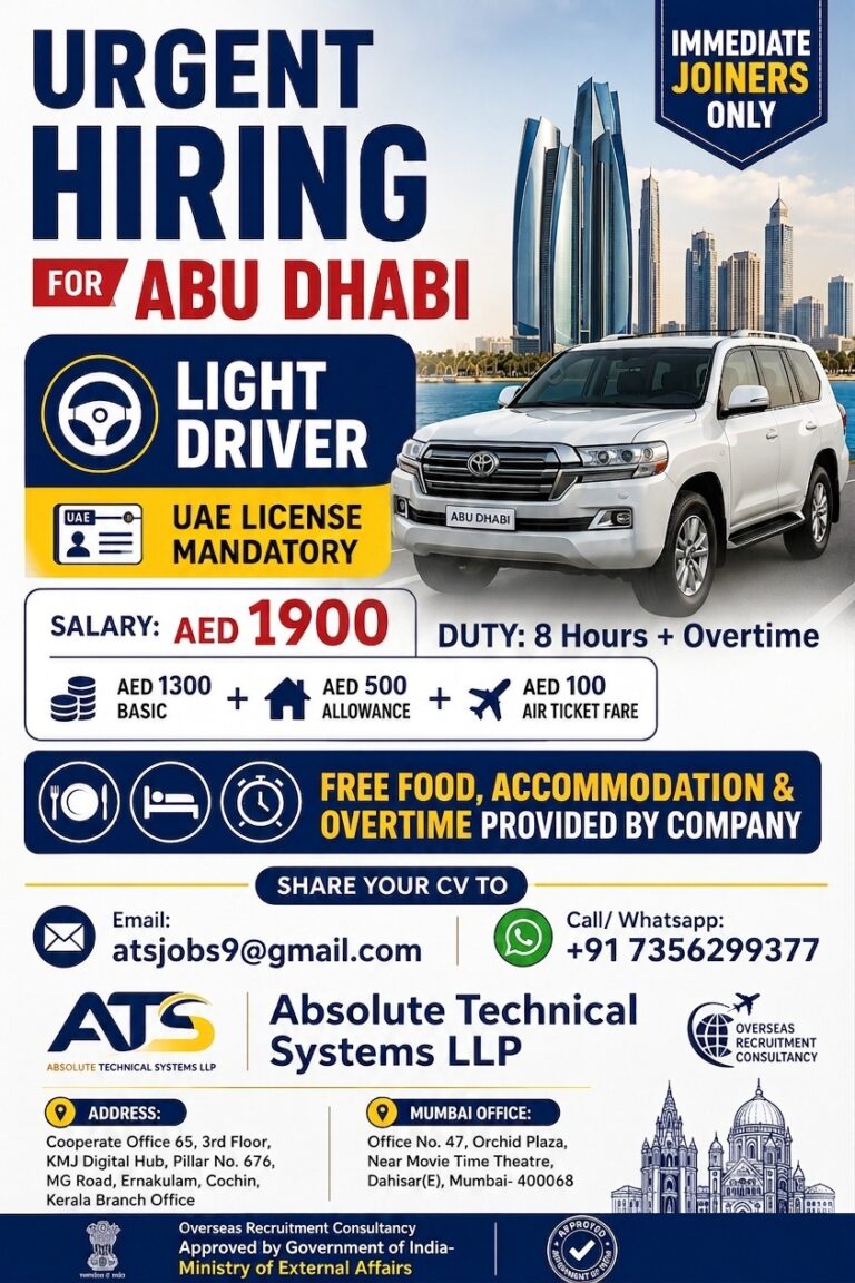 Light Driver Jobs in Abu Dhabi 2026 | Immediate Joiners | ATS Absolute Technical Systems LLP
