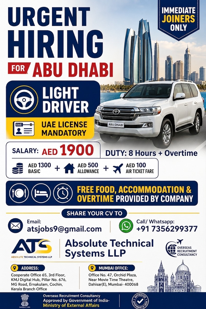 Light Driver Jobs in Abu Dhabi 2026 | Immediate Joiners | ATS Absolute Technical Systems LLP