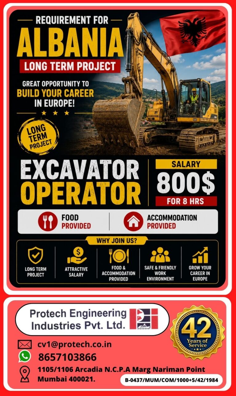 Excavator Operator Jobs in Albania 2026 – Long-Term Project | Food & Accommodation Provided