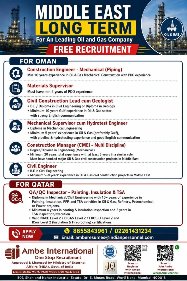 Middle East Oil & Gas Jobs 2026 – Free Recruitment for Oman & Qatar | Apply Now
